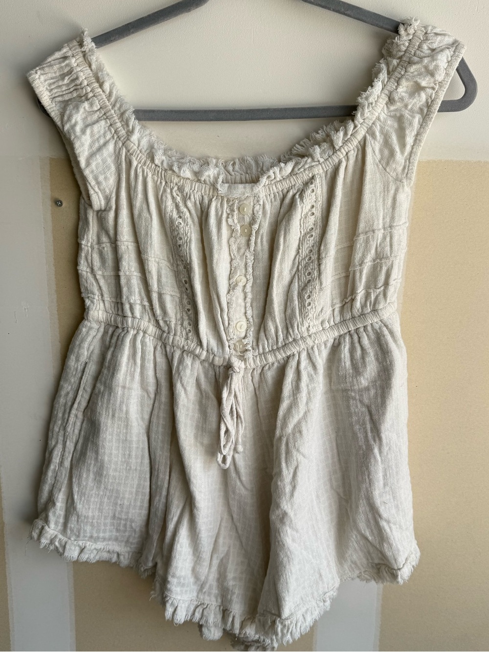 Urban Outfitters Cream Button-Front Romper